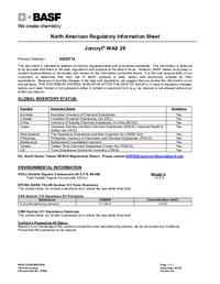 Thumbnail of document Regulatory information sheet - JONCRYL® Wax 26