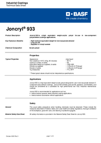 Thumbnail of document Technical datasheet - JONCRYL® 933
